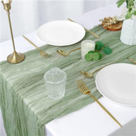 Cheesecloth Table Runner Sage Green  120" x 35" Rustic Gauze Spring Table Runner - Picture 5 of 7